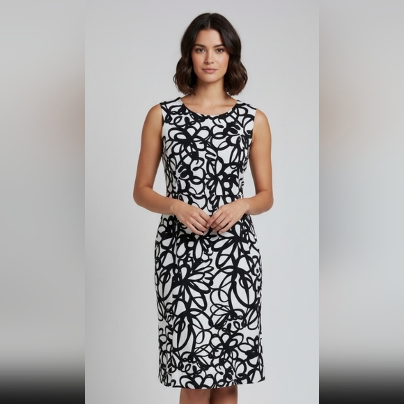 DKNY Black and White Sheath Midi Dress - Picture 1 of 4